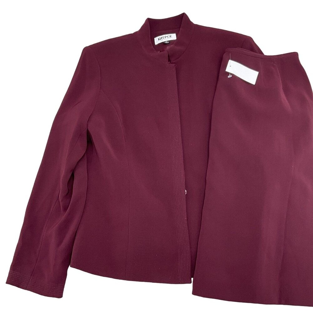 Kasper Skirt Suit Women 8 Petite Sherry Red Poly Knit 2pc Career Classic VTG NWT